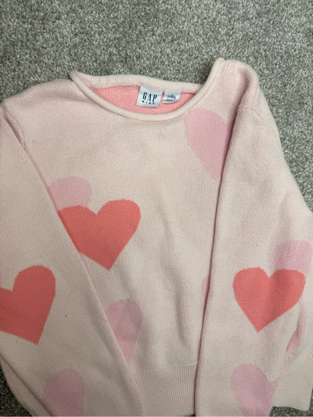 GAP Light Pink Sweater with Coral & Blush Hearts